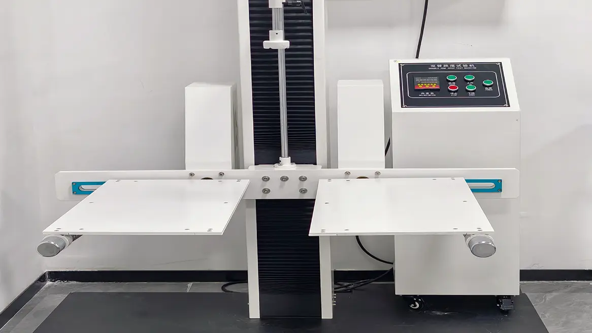 Double-arm drop testing machine for packaging drop test